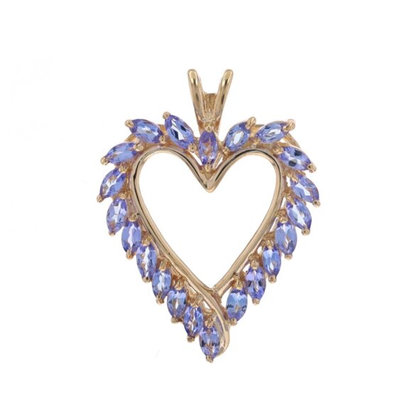 Yellow Gold Tanzanite Heart Wreath Pendant - 10k Marquise 1.26ctw Love
